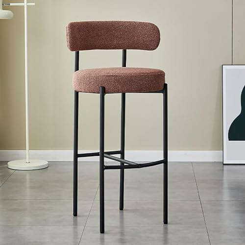 Hög Matstol I Metall, Flanellsits, Klädd Barpall Med Ergonomisk Rygg Och Halkfria Fotstöd(Red,67cm high)