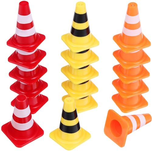 Hohopeti 30 Kleiner Verkehrskegel in Leuchtenden Farben Kleine Robuste Straßenschild Spielzeuge mit Glatter Oberfläche Verkehrslernspielzeug für Frühen Bildung