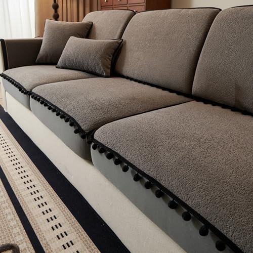 ZenQeek Chenille Cosy Sofa Slipcovers - 8PCS Fully Wrapped Non-Slip Couch Covers, Washable Cat-Proof Couch Cushion Cover for Pets Fimily Furniture Protector (6PCS 60 * 60cm+2PCS 70 * 70cm) (Grey)