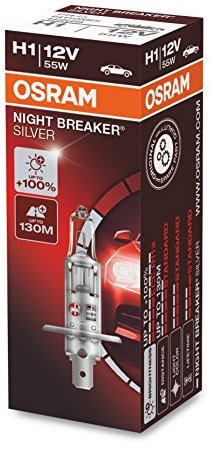 Osram Night Breaker Silver H1, +100% mehr Helligkeit, Halogen-Scheinwerferlampe, 64150NBS, 12V Pkw, Faltschachtel (1 Lampe)