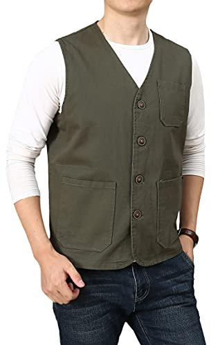 PRIJOUHE Men's Casual Outdoor Cotton Vest Lightweight Breathable Multi-Pocket Fishing Safari Travel Vests Outwear
