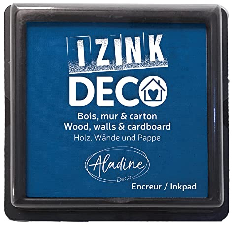 Aladine - Izink Deco - bläckfärg storlek XL 10 x 10 cm - mycket täckande pigment, snabbtorkande - högkvalitativt skum - perfekt för kreativa fotavtryck på vägg, trä och kartong - marinblå