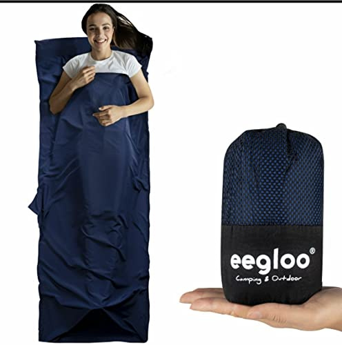 vom Pullach Hof Saco de dormir para cabaña de montaña, con mosquetón, 190 g, bolsa de malla, 220 x 70 cm, azul marino