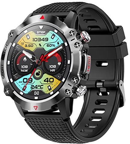 Smartwatch Herren mit Telefonfunktion Sportuhren Fitnessuhr Herren mit Blutdruckmessung Wasserdicht Militär Uhr Schrittzähler 100+ Sportmodi Outdoor Smartwatch Tactical Watch Military Smart Watch