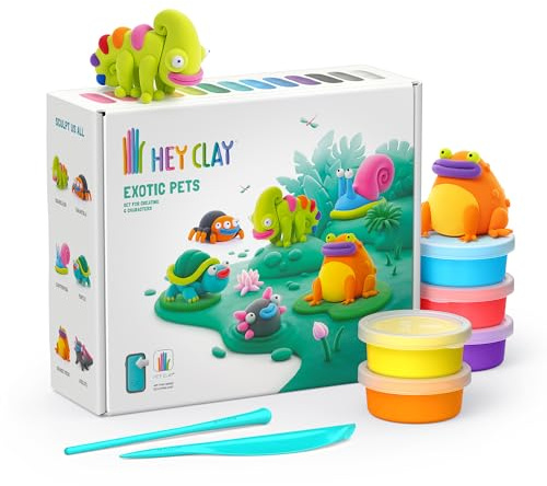 Hey Clay 15 Cans Set - Colourful Modelling Kids Air-Dry Clay 15 Cans with Sculpting Tools and Fun Interactive Instructions for Children Age 3+ (Exotic Pets)