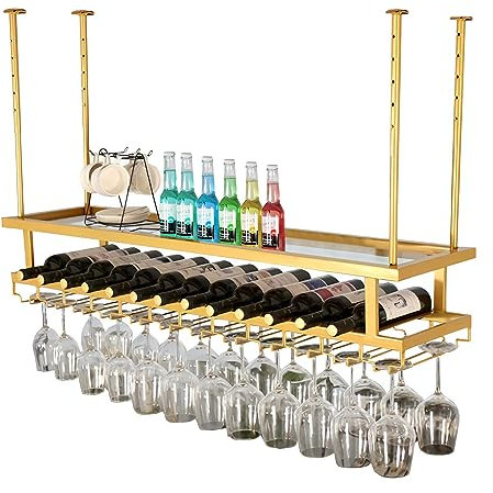LIGUOYI Weinglasregal Aus Metall, Hängender Weinglashalter Breite Und Höhe Verstellbar Weinflaschenhalter Goldene Farbe Robust Und Langlebig Weinglashalter Regal, Verwendet In Der Bar Küche