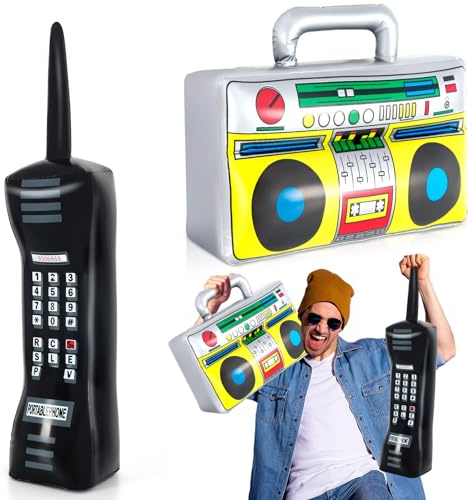 Inflatable Phone and Inflatable Radio Boombox,80s 90s Party Decorations,Hip Hop Party Decoration,Music Themed Party Decorations,Rappers B-Boys Costume Accessory for disco Retro Theme party Decorations