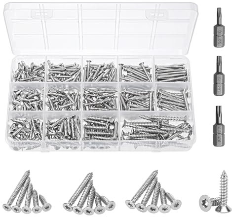 MumdoYAL 400 pièces vis inox，vis a bois，vis autoforeuse inox，assortiment de vis autotaraudeuses set，M3/M3.5/M4，, Avec 3 pièces