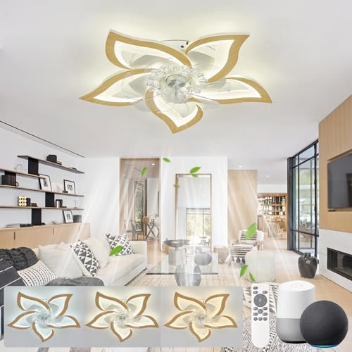 KeLuKes Ventilateur de plafond, 65 cm, silencieux, avec éclairage silencieux, compatible avec Alexa et Google Assistant, minuteur, ventilateur à intensité variable, avec lampe pour chambre à coucher