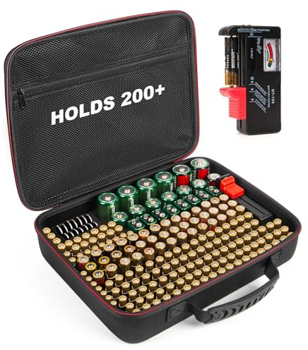 200 + Battery Organizer Storage Case with Tester- BT168, Protable Waterproof Battery Case Bag Holder Safe Storage- Large Capacity for AAA AA C D 9V Flat Batteries (Batteries Not Included)