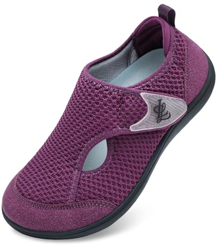 JOINFREE Women’s Wide Fit Barefoot Walking Shoes – Zero Drop Comfort Trainers with Adjustable Strap, Breathable Non-Slip Casual Shoes for Swollen or Sensitive Feet