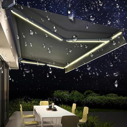 Tenda da sole elettrica retrattile motorizzata con luci a LED di grado commerciale per finestre e porte, baldacchino per balconi, grigio, 3 x 2 m