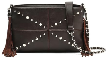 MISAKO Anabelas bolso bandolera con detalles metálicos y flecos Mujer - Anabelas Marrón 16x9x23cm