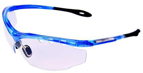 Rapid Eyewear Ace SPORTS GLASSES WITH CLEAR SAFETY LENS For Squash, Cycling, Shooting and Sailing. Transparent Sunglasses For Men & Women. UV 400 Protection. Impact Resistant. Blue