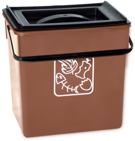 HELGUEFER Cubo Basura Reciclar Marrón Orgánico 28x20,5x27 cm con Asa y Tapa 12L Cubo Basura Reciclaje Orgánico Marrón con Tapa y Asa | Contenedor para Residuos Orgánicos y Compost
