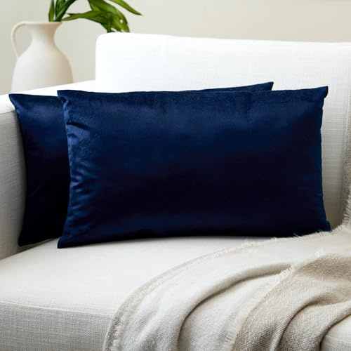 Encasa XO Kissenbezüge aus Samt - 2er-Set (30x50 cm) - Navy blau- Uni gefärbt, weich & glatt, waschbar, quadratisch, großer Wurfkissenbezug für Couch, Sofa, Stuhl, Bett und Wohnbereich