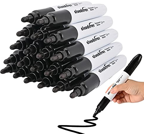 cloudriver Jumbo Size Permanent Markers, Black, 20 Pack, Large Permanent Markers, King Permanent Marker, 0.078 Bullet Tip, 3 times larger capacity, Works on Plastic,Wood,Stone,Metal and Glass