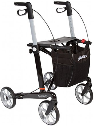 FabaCare Premium Rollator Gepard mit Schleifbremse, Kohlefaser Carbon, faltbar, mit Vollausstattung, Carbonrollator bis 150 kg, Sitzhöhe 55 cm, mit FabaCare Sicherheitsreflektoren