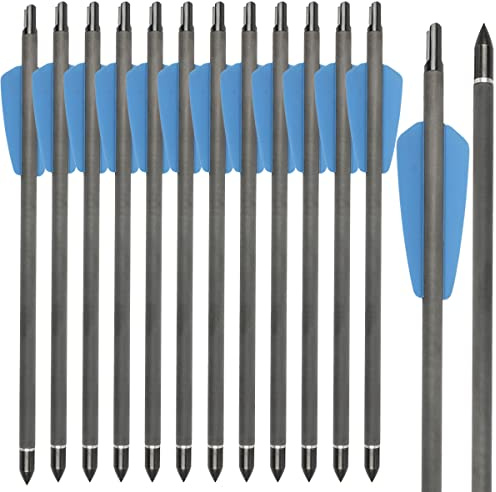 WANVZMR 12 Pcs 7.5/15 Inch Pure Carbon Crossbow Bolts Spine 350 Crossbow Arrows with Moon Nocks and 100 Grain Removable Tips (15inch blue)
