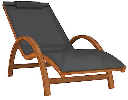 vidaXL Sonnenliege, Gartenliege mit Kissen Armlehnen, Relaxliege für Terrasse Garten Pool, Liege Gartenmöbel, Grau Textilene Massivholz Pappel