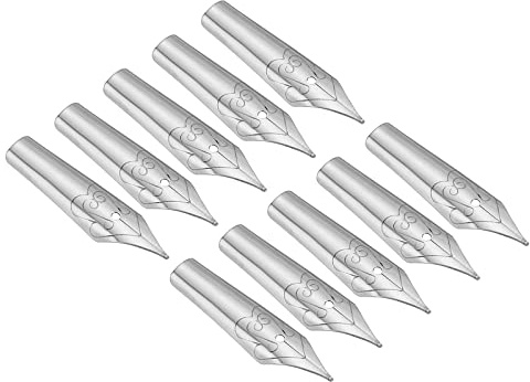 PATIKIL 0.5-0.7mm Linea Larghezza Stilografica Penna Pennino Sostituzione, 10pz 304 Inox Acciaio Inchiostro Intingi Calligrafia Penna Pennino per Disegno Scrittura, Argento