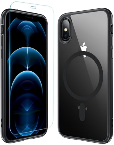 Hensinple Hülle für iPhone X, Magnetisch Hülle iPhone XS Militärschutz Stoßfeste Schutzhülle mit Panzerglas für iPhone X/XS Anti-Fingerabdruck Kratzfeste Bumpedr iPhone X Case (Schwarz)
