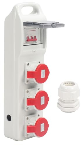 XHTLLO Power Adapter, IP44 Waterproof 3 Sockets Circuit Breaker Panels with Circuit Breaker, AC220‑380V 240‑415V 16A Power Distributor Mobile, for Construction Sites, Workshops