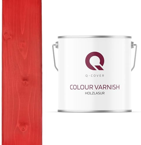 Q-Cover Holzlasur Rot 5L (ca.25m²-1 Anstrich) Seidenmatt Holzschutz Holzschutzlasur Lasur Wasserbasierte Innen Außen Lasur Abperleffekt Für Holz