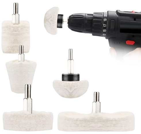Polishing Pads for Drill, 6 PCS Car Polishing Kit White Buffing Wheel for Metal Headlight Alloy Wheels Mop