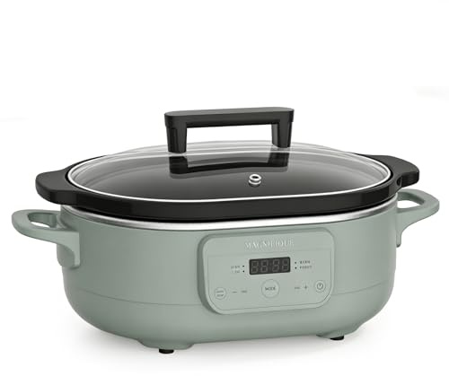 6 Quart Programmable Slow Cooker Removable Healthy Nonstick Pot - Small Kitchen Appliance for Family Dinners - Serves 6+ People - Heat Settings: Keep Warm Olive