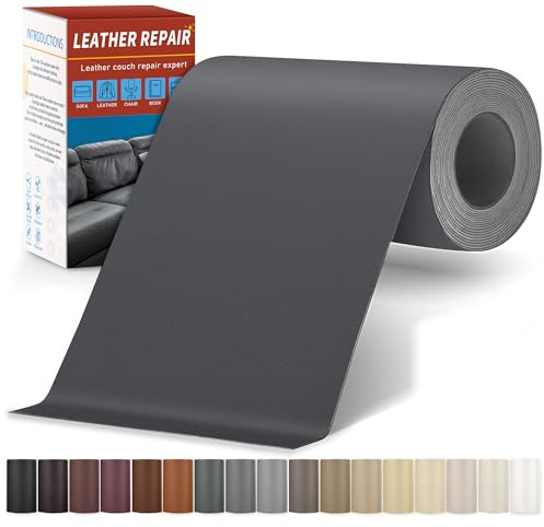 Sgooyir Leder Reparatur Set, 10x200cm Kunstleder Selbstklebend, Kunstleder Reparaturset Flicken Selbstklebend Patch für Autositze, Sofa, Jacken, couch, Möbel Dunkleres Grau