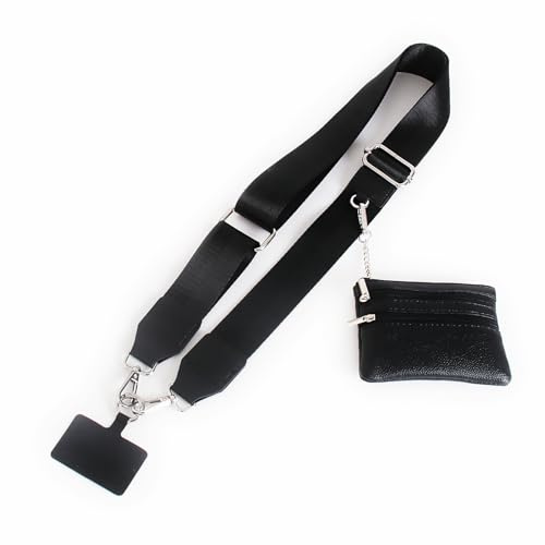 Correa cruzada para teléfono con bolsa con cremallera, correa de clip para teléfono con cartera, correa de muñeca ajustable para teléfono (color negro)