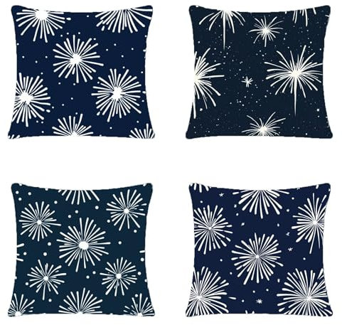 4er Set Kissenbezug Marine Kissenhülle Weich Dekokissen Feuerwerk Unsichtbarer Reißverschluss Sofakissen Zierkissen für Urlaubsparty Picknick Outdoor Garten Wohnzimmer Schlafzimmer 80x80cm Weich A-198