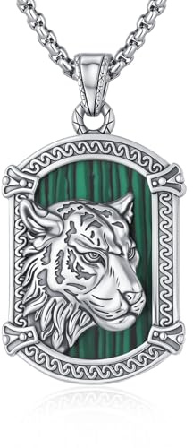 CRWENG Tiger Hundemarke Halskette 925 Sterling Silber Tiger Halsketten für Männer Gothic Punk Anhänger Mode Schmuck Geschenk für Ehemann Liebhaber Papa