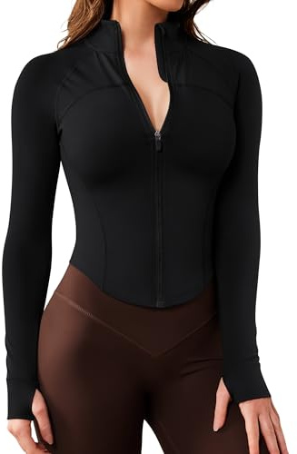 Queenie Ke Women's Long Sleeve Yoga Crop Running Jacket - BBL Gym Jacket with Thumb Holes, Sports Activewear for Fitness & Workouts (Black, X-Small)