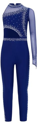 Aislor Ragazze Ginnastica Leotards Body Balletto Monospalla Tuta Intera da Pattinaggio Artistico Bodysuit Strass Jumpsuit Danza Ballo Latino Pagliaccetto Blu scuro 11-12 anni