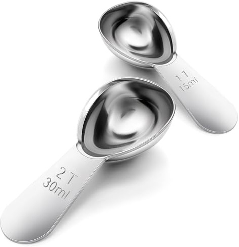 2 Pezzi Cucchiai da Caffè per Caffè Macinato Cucchiaio da Tavola Manico Corto Cucchiai Dosatori in Acciaio Inox per Tè, Zucchero (1 Cucchiaio/15ml & 2 Cucchiai/30ml)