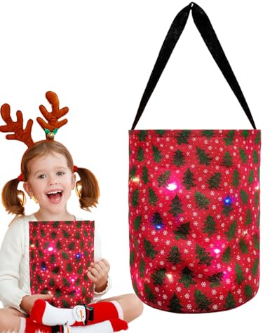 JINGLING Secchio luminoso di Halloween, secchio di Halloween, sacchetti di Natale riutilizzabili con luce a LED per la festa di Natale, sacchetti luminosi per caramelle natalizie, luce in poliestere