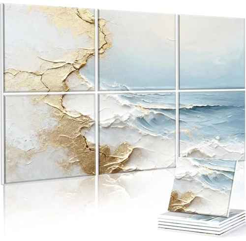JBER Paneles acústicos artísticos, paquete de 6 pinturas artísticas autoadhesivas para decoración de pared, paneles absorbentes de sonido para estudio de grabación, sala de estar, baño, 120 x 68 cm