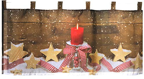 heimtexland ® Scheibengardine Weihnachten 45x120 cm mit Fotodruck Hüttenstil Fensterdeko Landhaus rot Weihnachtsdeko Weihnachtsgardine Typ590