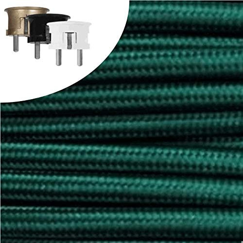 Textilkabel, Stoffkabel, Verlängerung 3 METER Farbe Grün 3 adrig 3 x 0,75 mm² rund und Schukostecker gold rund Globe Warehouse®