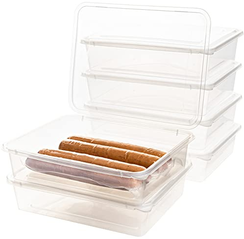 QILZO 6 Bufschnittboxen für kühlschrank mit Deckel 22 x 17 x 5 cm, BPA-frei, wiederverwendbar, stapelbar, gefriergeeignet, Wurst aufbewahrung kühlschrank, Aufschnittbox Wurstdosen Frischhaltedosen