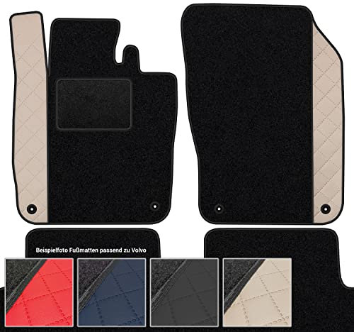 moto-MOLTICO Fußmatten Auto Velours Autoteppiche Schwarz Automatten Set 4-teilig - Auffälliges Design - passend für Volvo C30 S40 II V50 I 2004-2012 (Beiges Muster)