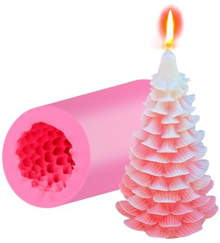 Molde de Vela de Árbol de Navidad, 3D Molde de Silicona para Velas de Navidad, Molde de Fiesta de Navidad, para DIY Pastel Fondant Decoración de Dulces Jabón Fabricación de Velas, Christmas Tree