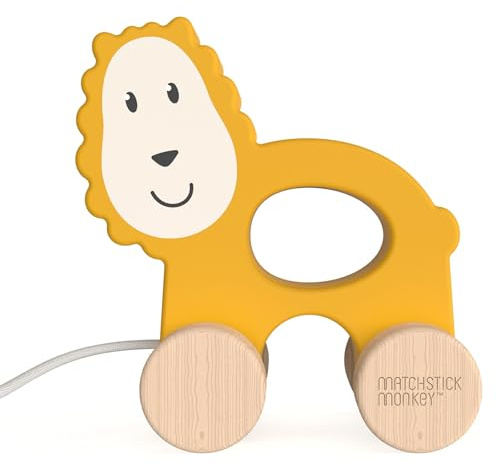 Matchstick Monkey, Playtime Wooden Pull Along Toy, Race or Push to Encourage Imaginative and Creative Play, Easy Grip, 12 Months Old+, Lion