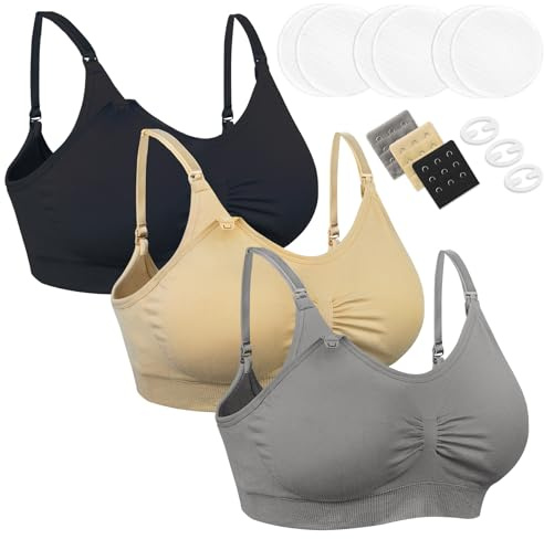 Chalier Cmfort 3 Pcs Damen Still BH Nahtloser Still-BH Schwangerschafts mit zusätzlichen BH-Verlängerungen und Clips und Stilleinlagen