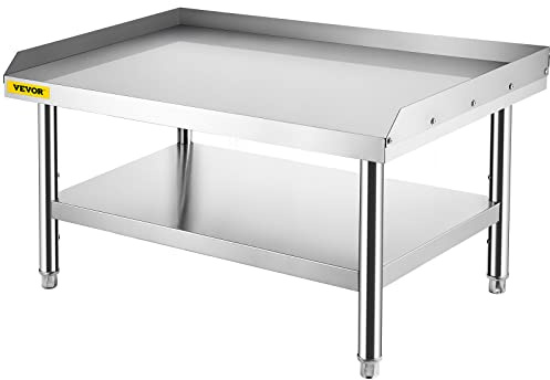 VEVOR Table de support de gril en acier inoxydable, 122 x 76 x 61 cm, table de gril pour préparation et de travail avec étagère de rangement réglable, pour hôtels, maisons, cuisines de restaurant