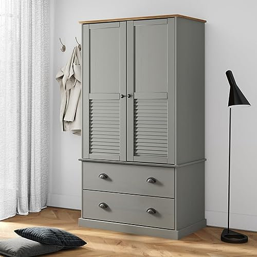 Willood Eleganter Schlafzimmer- Kleiderschrank Wohnzimmerschrank VIGO Grau 90x55x176 cm Massivholz Kiefer