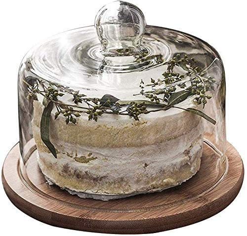 OZBME Alzate per Torte, Server per Patatine e Salse, Vassoio per degustazione di Pane con Frutta per Matrimoni, Piatto per Snack in Legno, Cupola in Vetro da Cucina (21 * 21 * 10 cm) ()