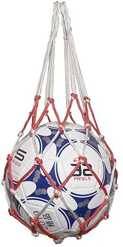 Hrlace 1 styck basketnät väska bollnät bärbar fotboll nätficka nätpåse stor bollväska sport nätväska med dragsko för volleyboll, basket, stadion och strand röd-vit